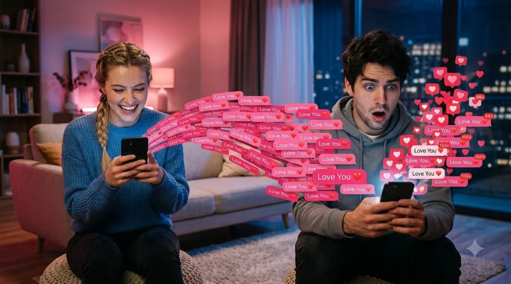 Text repeater for WhatsApp love messages — repeating Love You text and heart emojis 100 and 1000 times